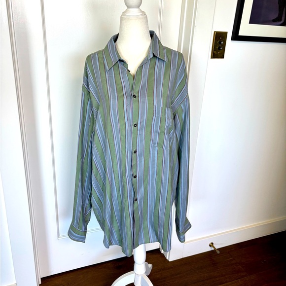Incredible Vintage Giorgio Armani Striped Silk Shirt Sz 16.5 #0824 - Picture 1 of 6